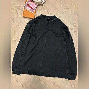 90's  Adidas Shirt Men's Size L Faded Black Cotton Mockneck Long Sleeve Vintage